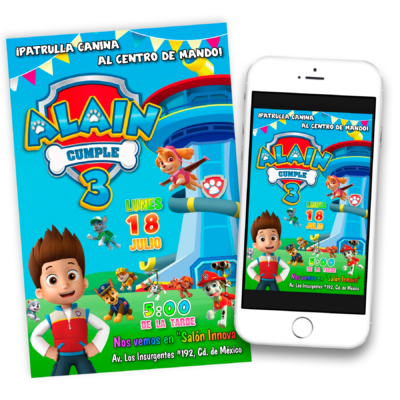 Paw Patrol Invitación de Cumpleaños Digital Personalizada