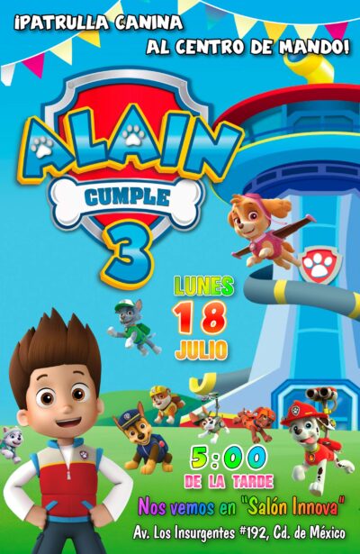 Paw Patrol Invitación de Cumpleaños Digital Personalizada