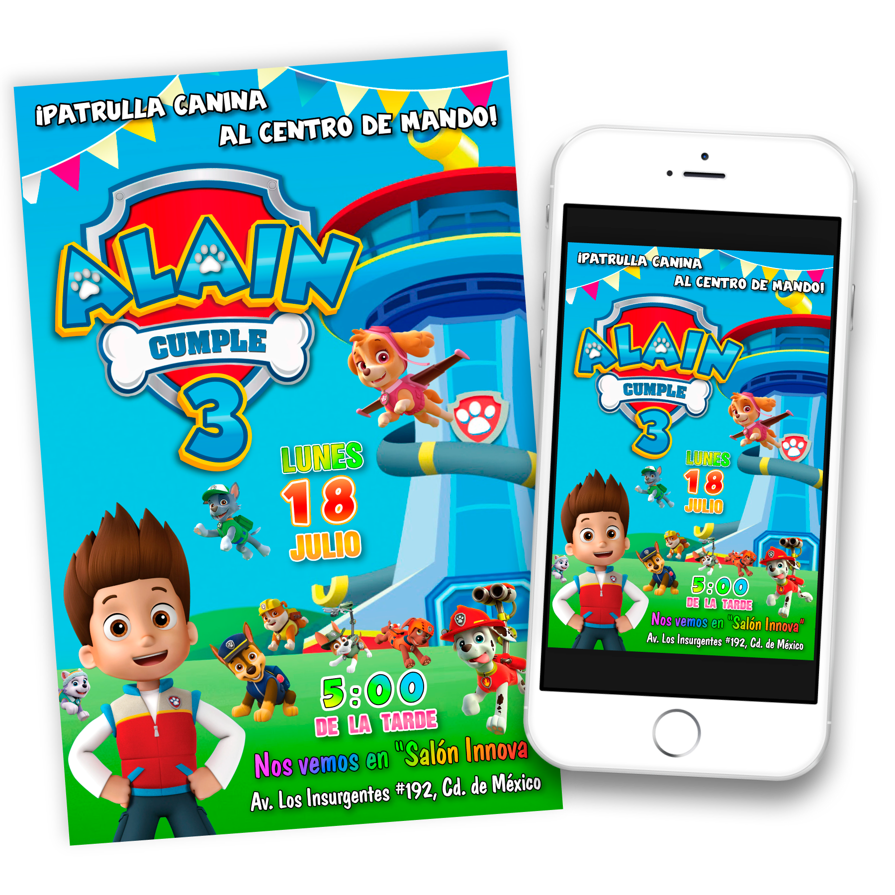 Paw Patrol Invitación de Cumpleaños Digital Personalizada