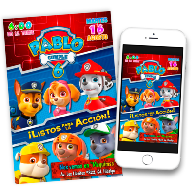 Paw Patrol Invitación de Cumpleaños Digital Personalizada #2