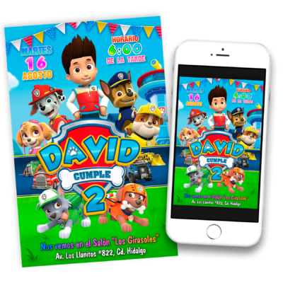 Paw Patrol Invitación de Cumpleaños Digital Personalizada #3