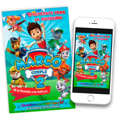 Paw Patrol Invitación de Cumpleaños Digital Personalizada #4