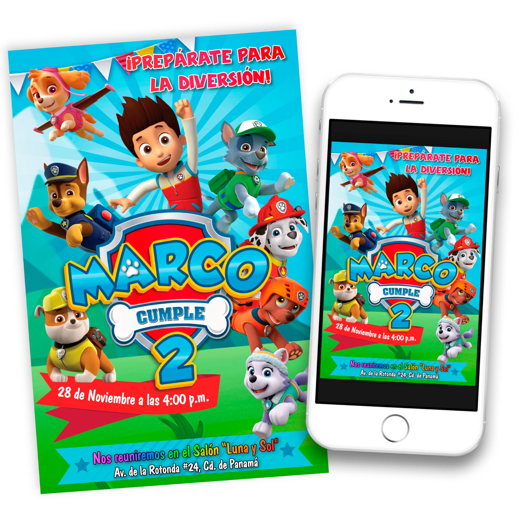 Paw Patrol Invitación de Cumpleaños Digital Personalizada #4
