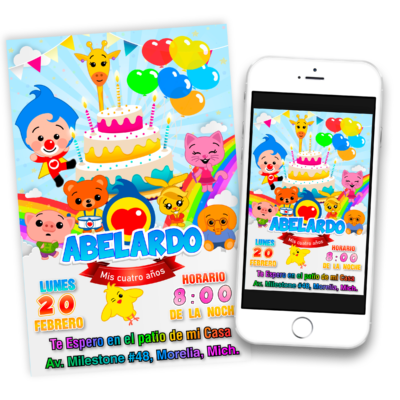 El payaso Plim Plim Invitación de Cumpleaños Digital Personalizada