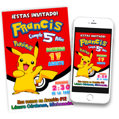 Pokémon, Pikachu Invitación de Cumpleaños Digital Personalizada