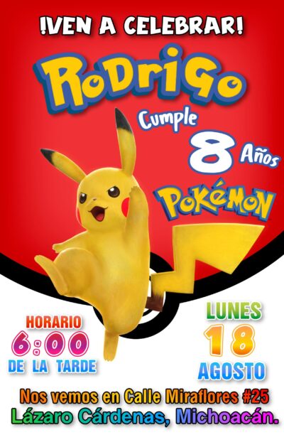 Pokémon, Pikachu #02 Invitación de Cumpleaños Digital Personalizada - Imagen 6