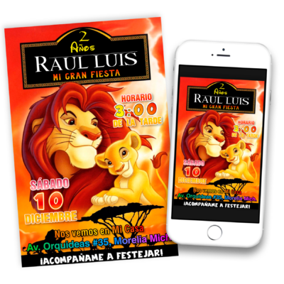 El Rey León Invitación de Cumpleaños Digital Personalizada