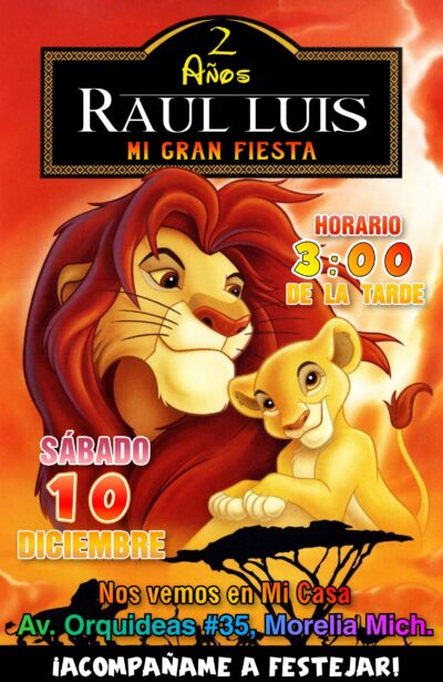 El Rey León Invitación de Cumpleaños Digital Personalizada