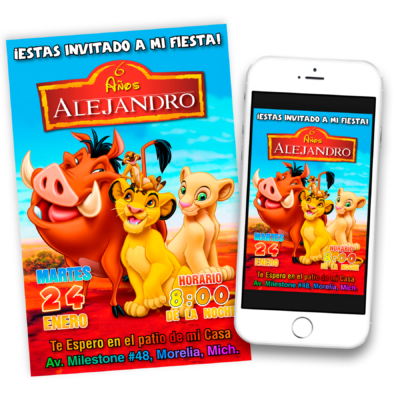 El Rey León #02 Invitación de Cumpleaños Digital Personalizada