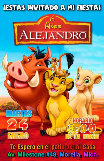 El Rey León #02 Invitación de Cumpleaños Digital Personalizada