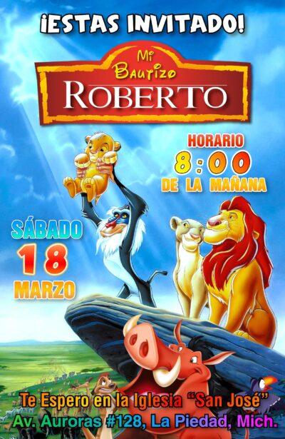 El Rey León, Bautizo de Simba Invitación Digital