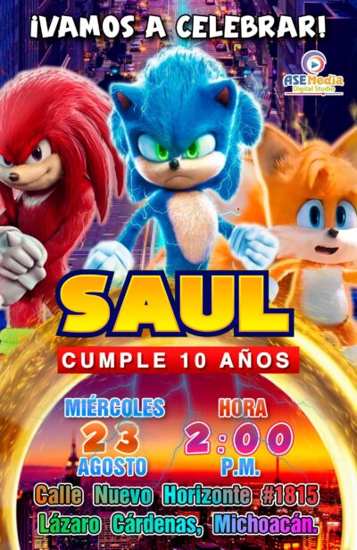 Sonic Invitación de Cumpleaños Digital Personalizada - Imagen 7