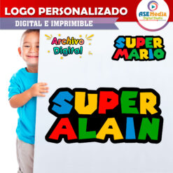 Mario Bros Logo Personalizado con Nombre para Cumpleaños