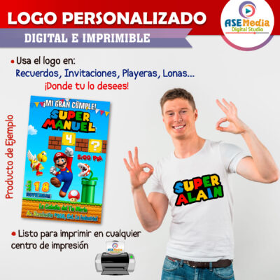 Mario Bros Logo Personalizado con Nombre para Cumpleaños