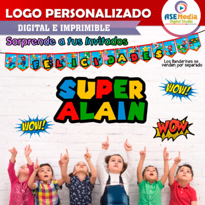Mario Bros Logo Personalizado con Nombre para Cumpleaños
