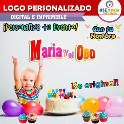 Masha y El Oso Logo Personalizado con Nombre para Cumpleaños - Imagen 3