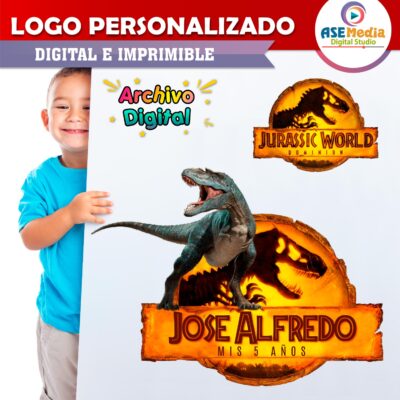 Jurassic World Dominion Dinosaurio Enfrente Logo Personalizado con Nombre