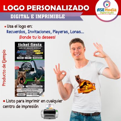 Jurassic World Dominion Dinosaurio Enfrente Logo Personalizado con Nombre
