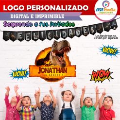 Jurassic World Dominion Dinosaurio Enfrente Logo Personalizado con Nombre