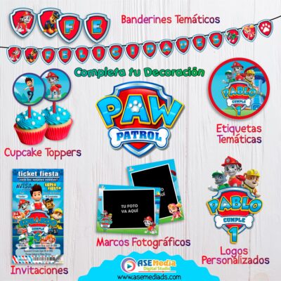 Paw Patrol Banderines Temáticos Imprimibles para Cumpleaños