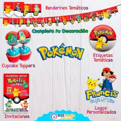 Pokémon Banderines Temáticos Imprimibles para Cumpleaños