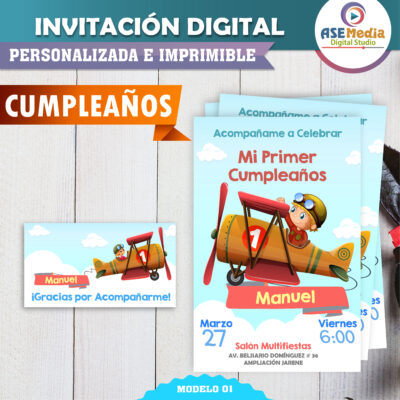 Mi Primer Cumpleaños Invitación Digital Personalizada