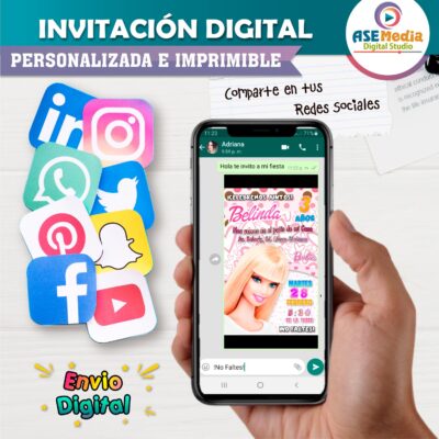 Barbie Bonita Invitación de Cumpleaños Digital Personalizada - Imagen 3