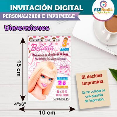 Barbie Bonita Invitación de Cumpleaños Digital Personalizada - Imagen 4