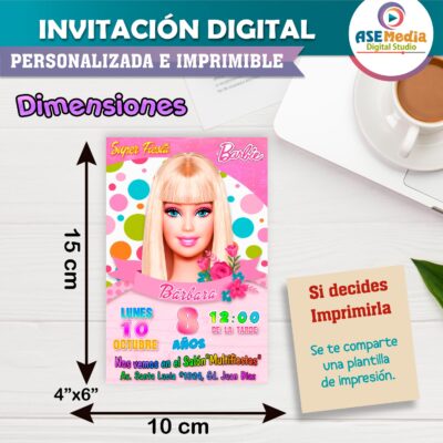 Barbie Invitación de Cumpleaños Digital Personalizada - Imagen 4