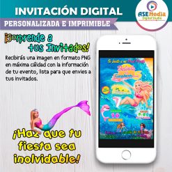 Alternative view of Barbie Aventura de Sirenas Invitación de Cumpleaños Digital Personalizada #02