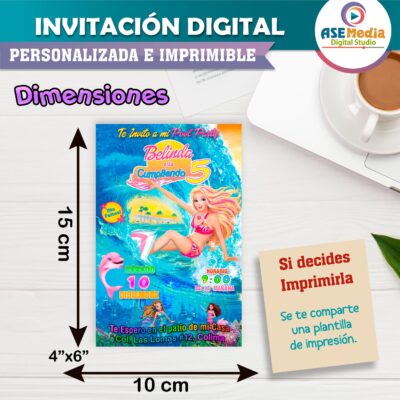 Barbie Aventura de Sirenas Invitación de Cumpleaños Digital Personalizada #02 - Imagen 4