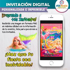 Alternative view of Barbie Aventura de Sirenas Invitación de Cumpleaños Digital Personalizada #03