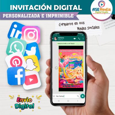 Barbie Aventura de Sirenas Invitación de Cumpleaños Digital Personalizada #03 - Imagen 3