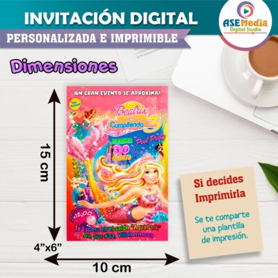 Barbie Aventura de Sirenas Invitación de Cumpleaños Digital Personalizada #03 - Imagen 4