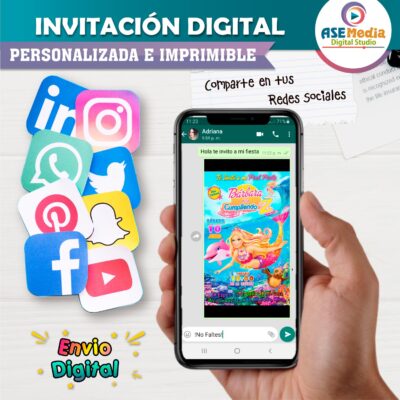 Barbie Aventura de Sirenas Invitación de Cumpleaños Digital Personalizada - Imagen 3