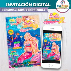 Alternative view of Barbie Aventura de Sirenas Invitación de Cumpleaños Digital Personalizada #04