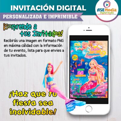Barbie Aventura de Sirenas Invitación de Cumpleaños Digital Personalizada #04 - Imagen 3