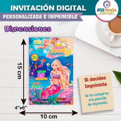 Barbie Aventura de Sirenas Invitación de Cumpleaños Digital Personalizada #04 - Imagen 5