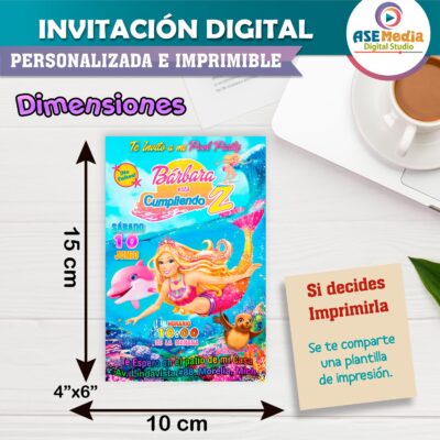 Barbie Aventura de Sirenas Invitación de Cumpleaños Digital Personalizada - Imagen 4