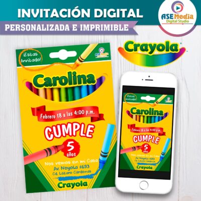 Crayola Fiesta de Colores Invitación de Cumpleaños Digital Personalizada
