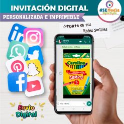 Crayola Fiesta de Colores Invitación de Cumpleaños Digital Personalizada