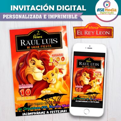 El Rey León Invitación de Cumpleaños Digital Personalizada