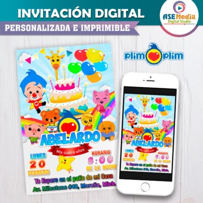 El payaso Plim Plim Invitación de Cumpleaños Digital Personalizada - Imagen 2