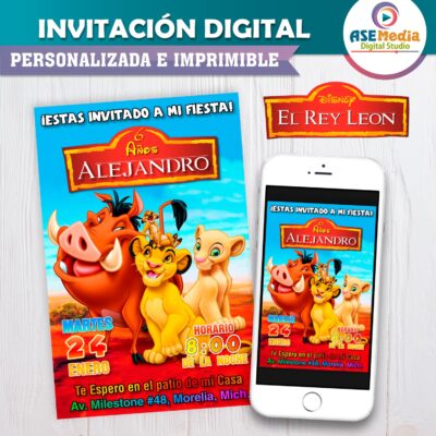 El Rey León #02 Invitación de Cumpleaños Digital Personalizada