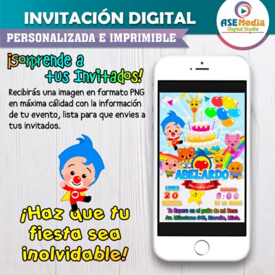 El payaso Plim Plim Invitación de Cumpleaños Digital Personalizada - Imagen 3