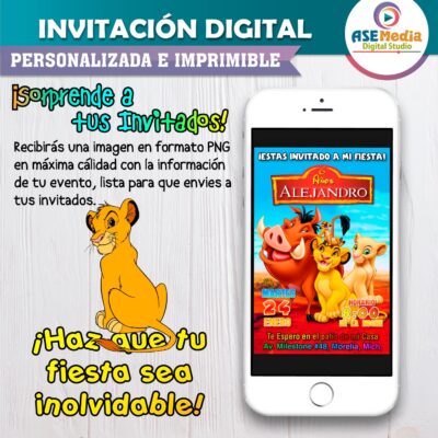 El Rey León #02 Invitación de Cumpleaños Digital Personalizada