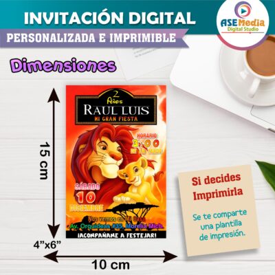 El Rey León Invitación de Cumpleaños Digital Personalizada
