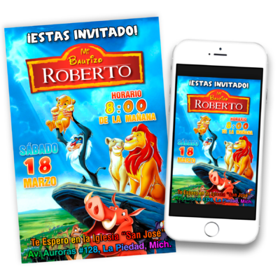 El Rey León, Bautizo de Simba Invitación Digital
