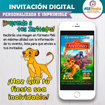 El Rey León, Simba Invitación Digital de Cumpleaños