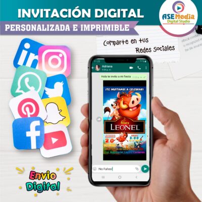El Rey León, Timón y Pumba Invitación de Cumpleaños Digital Personalizada - Imagen 3